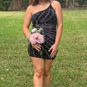 Black Asymmetrical Sequin One-Shoulder Dress